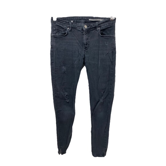 Zara Women's Jean's Black Denim Mid-Rise 5 Pocket Slim Fit Size 4 x 26 - Picture 1 of 6